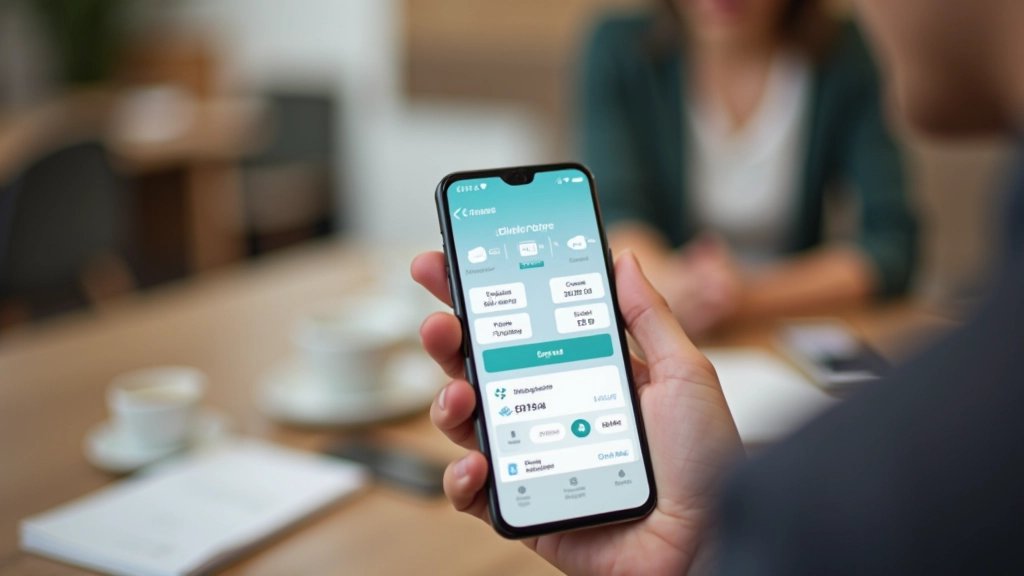 Application bancaire mobile montrant transferts d'argent et gestion de comptes