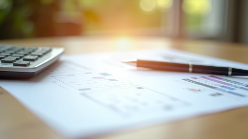 Graphique et planification budgétaire sur un bureau avec stylo et calculatrice